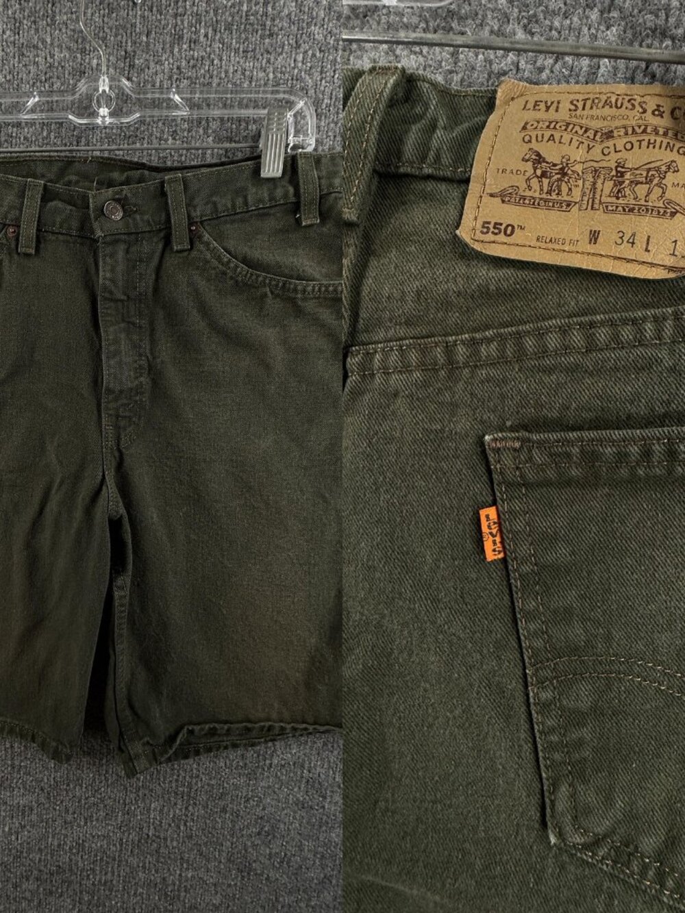 VTG Levis 550 Orange Tab Shorts Jort USA Mens 34 Denim Green Cotton ACTL 32x10